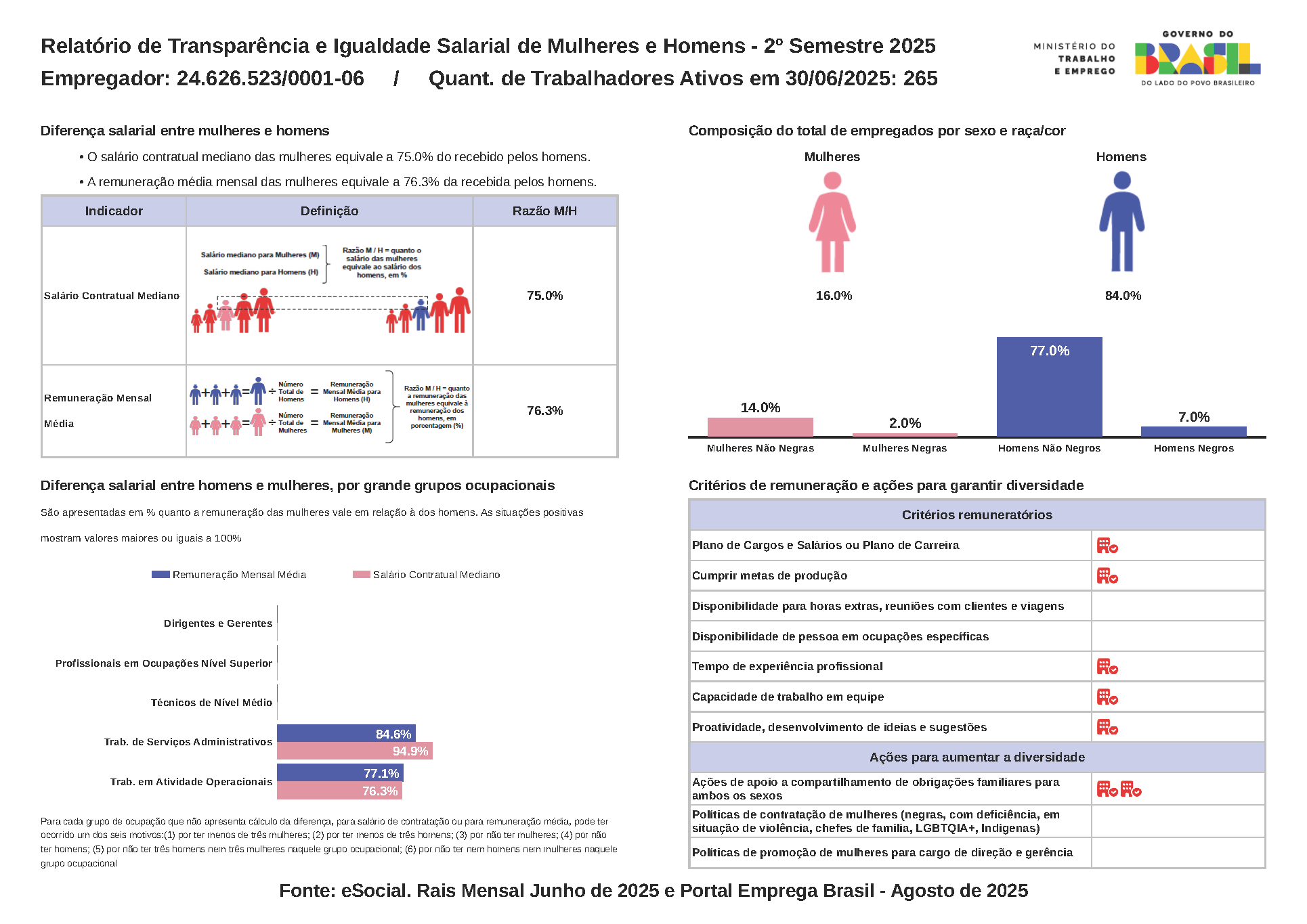 Relatório de igualdade salarial entre homens e mulheres - 2º Semestre 2025